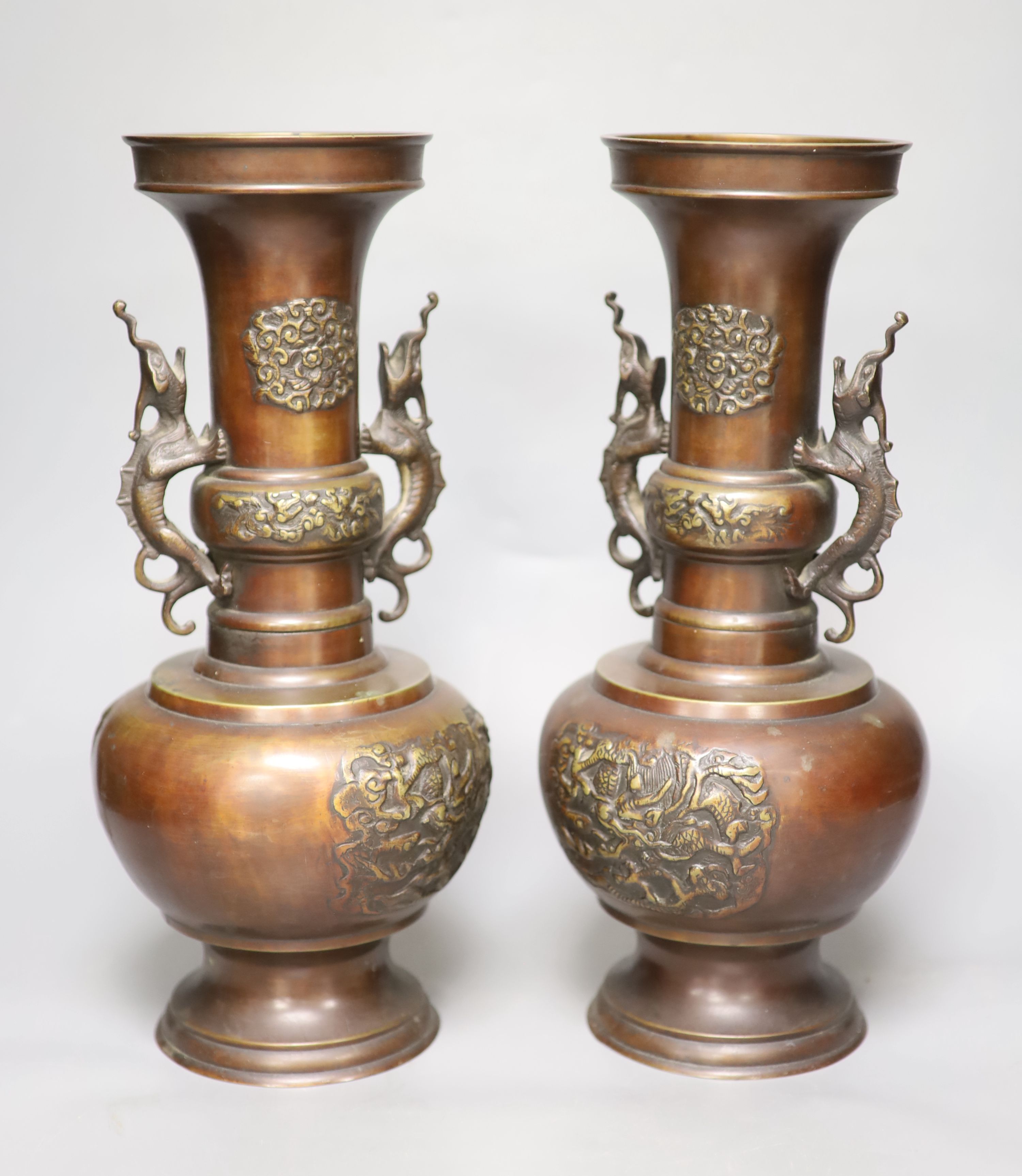 A pair of Japanese bronze vases, H 36cm